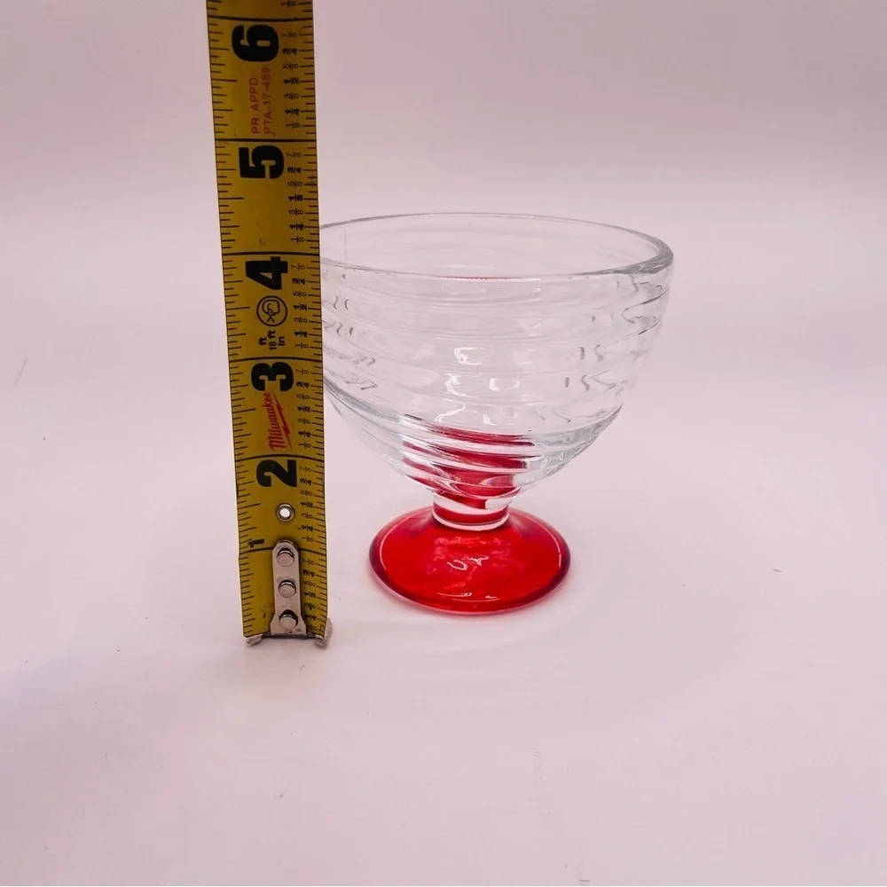4 Vintage - ARC Swirl MCM / Ribbed Pedestal Dessert Glass Dish Flashed Red Base